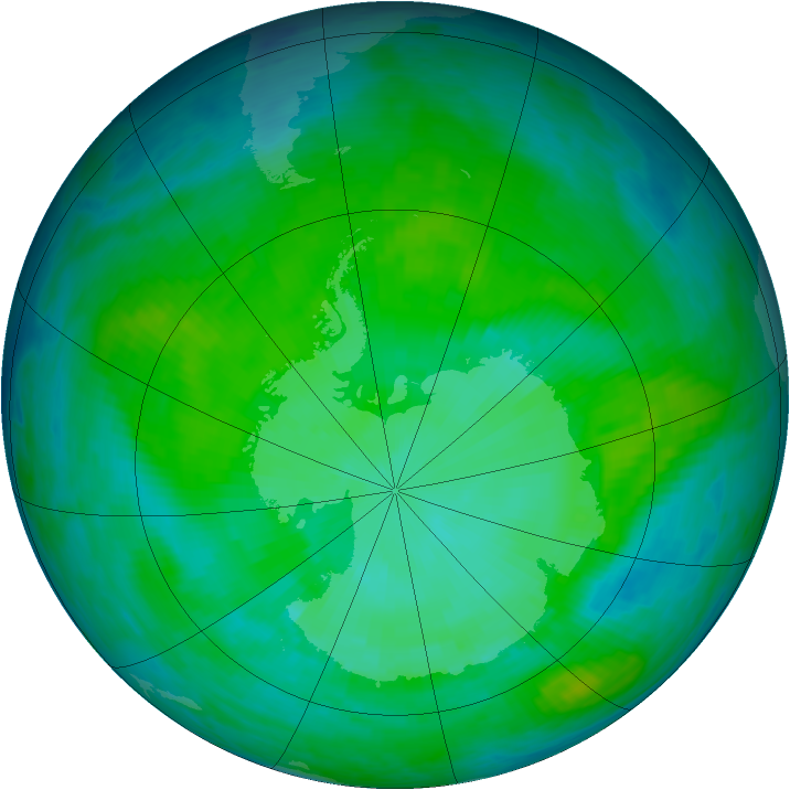 Antarctic ozone map for 21 December 1985